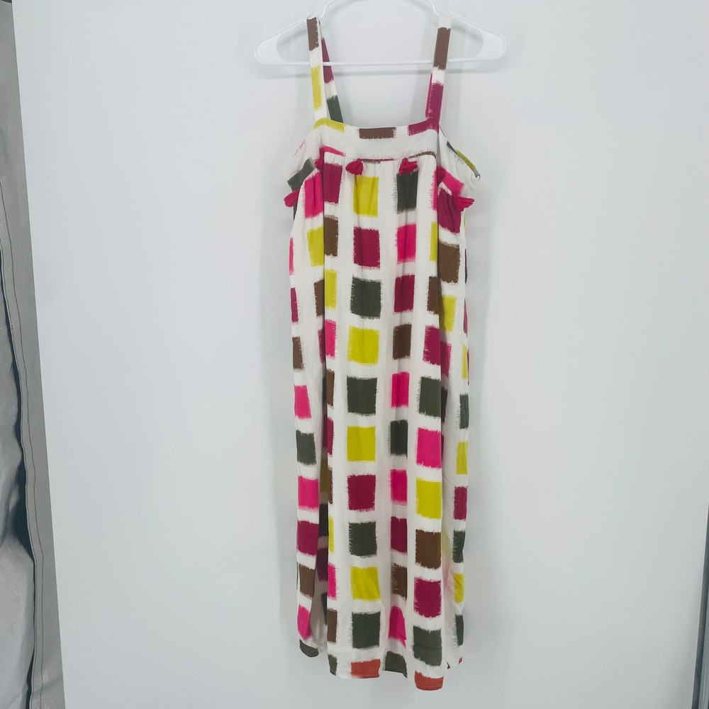 THML Anthropologie Multi Color Geometric‎ Block Print Tassel Midi Dress size M